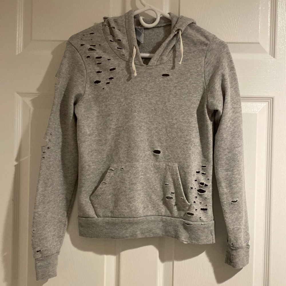 Alternative womens distressed gray hoodie size small
